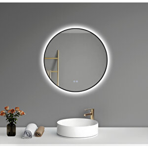 Akıllı Buhar Tutmayan 3 Renk Ledli Siyah Çerçeveli Banyo Aynası Lavabo Aynası 70 Cm