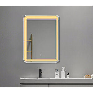 Akıllı Buhar Tutmayan 3 Renk Ledli Beyaz Çerçeveli Banyo Aynası Duvar Lavabo Aynası 60x90