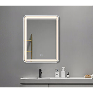 Akıllı Buhar Tutmayan 3 Renk Ledli Beyaz Çerçeveli Banyo Aynası Duvar Lavabo Aynası 60x90