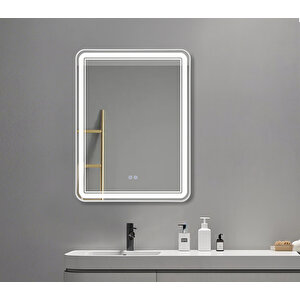 Akıllı Buhar Tutmayan 3 Renk Ledli Beyaz Çerçeveli Banyo Aynası Duvar Lavabo Aynası 60x90