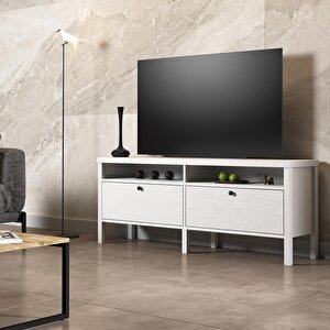 Venezia 2 Çekmece 2 Bölmeli Ahşap Ayaklı Tv 150 Cm Tv Ünitesi - Minifiksli - Wood Beyaz