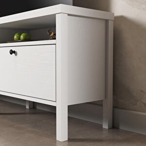 Venezia 2 Çekmece 2 Bölmeli Ahşap Ayaklı Tv 150 Cm Tv Ünitesi - Minifiksli - Wood Beyaz