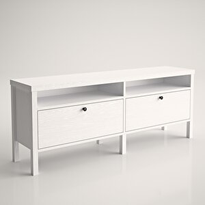Venezia 2 Çekmece 2 Bölmeli Ahşap Ayaklı Tv 150 Cm Tv Ünitesi - Minifiksli - Wood Beyaz