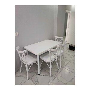 Kora Serisi Beyaz 70x110 Sabit Masa Yemek Odası Takımı,mutfak Masası Takımı 6 Adet Sandalye