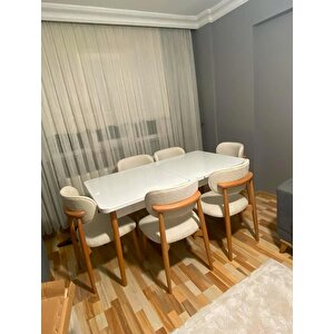 Ligna Beyaz 80x132 Açılabilir Mdf Masa Yemek Odası Takımı, Mutfak Takımı 6 Adet Sandalye