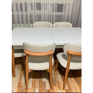 Ligna Beyaz 80x132 Açılabilir Mdf Masa Yemek Odası Takımı, Mutfak Takımı 6 Adet Sandalye