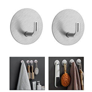 Yapışkanlı  Paslanmaz Çelik Banyo Mutfak Eşya Havlu Vb Metal Askılık Yuvarlak Tasarım - Al4935 2 Adet