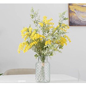 Yapay Çiçek Sarı Mimoza Uzun Dal 75cm 3dallı Minosa Yapay Bitki