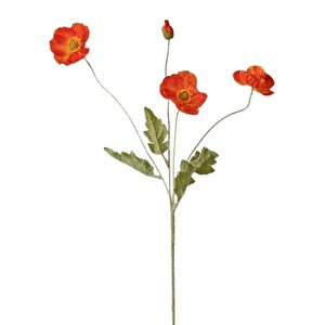 Yapay Çiçek Gelincik Çiçeği Kırmızı Renk 3 Çiçek 1 Tomurcuk 59cm