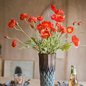 Yapay Çiçek Gelincik Çiçeği Kırmızı Renk 3 Çiçek 1 Tomurcuk 59cm