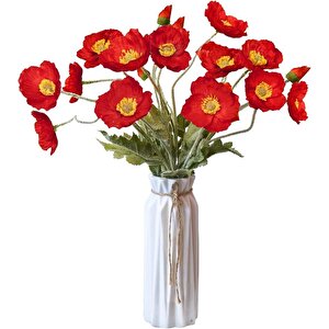 Yapay Çiçek Gelincik Çiçeği Kırmızı Renk 3 Çiçek 1 Tomurcuk 59cm