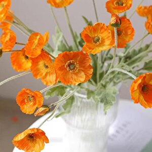 Yapay Çiçek Gelincik Çiçeği Turuncu Renk 3 Çiçek 1 Tomurcuk 59cm