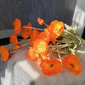 Yapay Çiçek Gelincik Çiçeği Turuncu Renk 3 Çiçek 1 Tomurcuk 59cm