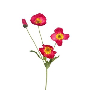 Yapay Çiçek Gelincik Çiçeği Pembe Koyu Renk 3 Çiçek 1 Tomurcuk 59cm