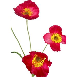 Yapay Çiçek Gelincik Çiçeği Pembe Koyu Renk 3 Çiçek 1 Tomurcuk 59cm