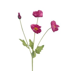 Yapay Çiçek Gelincik Çiçeği Fuşya Renk 3 Çiçek 1 Tomurcuk 59cm