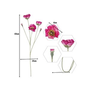 Yapay Çiçek Gelincik Çiçeği Fuşya Renk 3 Çiçek 1 Tomurcuk 59cm
