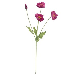 Yapay Çiçek Gelincik Çiçeği Fuşya Renk 3 Çiçek 1 Tomurcuk 59cm