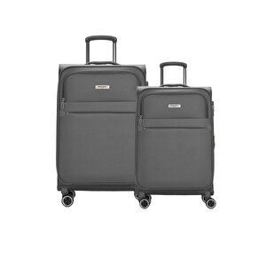 2'li Valiz Seti Orta Ve Kabin Boy Lüx Kumaş Valiz Antrasit 04pc6000