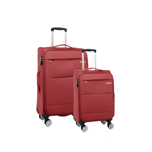 2'li Valiz Seti Orta Ve Kabin Boy Lüx Kumaş Valiz Bordo 2082