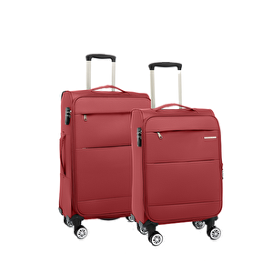 2'li Valiz Seti Büyük Ve Orta Boy Lüx Kumaş Valiz Bordo 2082