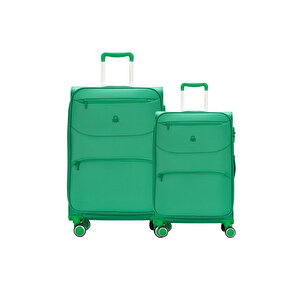 Benetton 2'li Valiz Seti Orta Ve Kabin Boy Lüx Kumaş Valiz Yeşil Bnt2400
