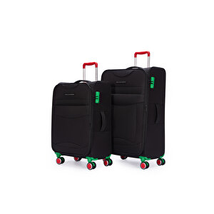 Benetton 2'li Valiz Seti Orta Ve Kabin Boy Lüx Kumaş Valiz Siyah Bnt2800