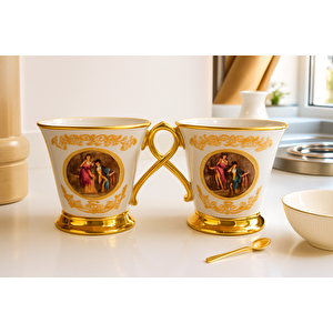 Fransız Stil 2’li Viyana Porselen Kupa – Altın Yaldızlı Rokoko Desenli