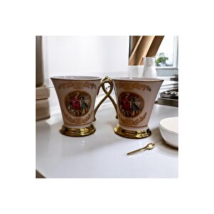 Fransız Stil 2’li Viyana Porselen Kupa – Altın Yaldızlı Rokoko Desenli
