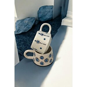 2 Adet El İşlemesi̇ Nazar Boncuklu Kupa Bardak Fi̇ncan