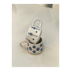 2 Adet El İşlemesi̇ Nazar Boncuklu Kupa Bardak Fi̇ncan