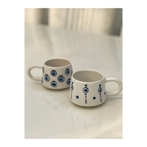 2 Adet El İşlemesi̇ Nazar Boncuklu Kupa Bardak Fi̇ncan