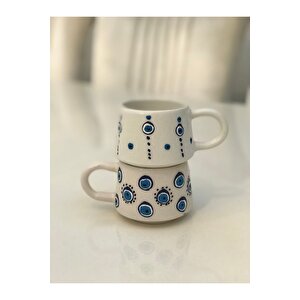 2 Adet El İşlemesi̇ Nazar Boncuklu Kupa Bardak Fi̇ncan