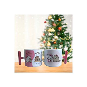Pusheen Ve Hello Kitty Aile Sevgisi Porselen Fincan / Kupa -mug