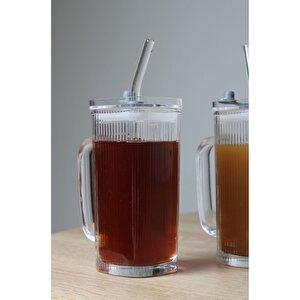 Pipetli Pinterest Bardak - Kare Kapaklı Cam Pipetli Bardak - Pipetli Buzlu Kahve Bardağı 1 Adet