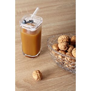 Pipetli Pinterest Bardak - Kare Kapaklı Cam Pipetli Bardak - Pipetli Buzlu Kahve Bardağı 1 Adet