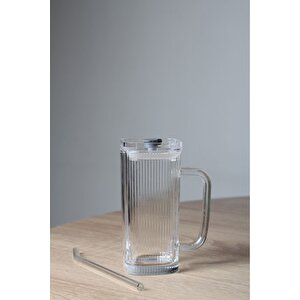 Pipetli Pinterest Bardak - Kare Kapaklı Cam Pipetli Bardak - Pipetli Buzlu Kahve Bardağı 1 Adet