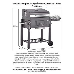Flextail Memphis Fırınlı Mangal Kömürlü Mangal & Fırınlı Barbekü Paslanmaz Çelik Katlanır Ayaklı