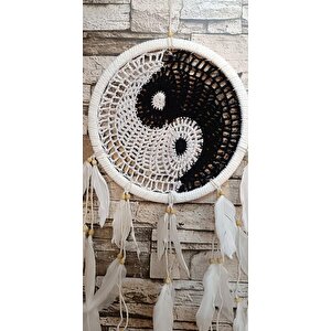 Düş Kapanı Makrome Dreamcatcher Yin Yang Kuş Tüyü Rüya Kapanı Duvar Süsü Elişi