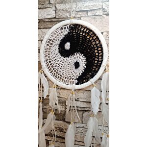 Düş Kapanı Makrome Dreamcatcher Yin Yang Kuş Tüyü Rüya Kapanı Duvar Süsü Elişi