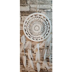 Düş Kapanı Makrome Dreamcatcher Ekru Kuş Tüyü Rüya Kapanı Duvar Süsü Elişi