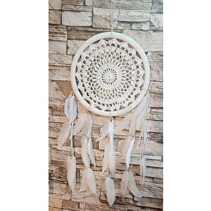 Düş Kapanı Makrome Dreamcatcher Ekru Kuş Tüyü Rüya Kapanı Duvar Süsü Elişi