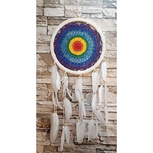 Düş Kapanı Makrome Dreamcatcher Gökkuşağı Kuş Tüyü Rüya Kapanı Duvar Süsü Elişi