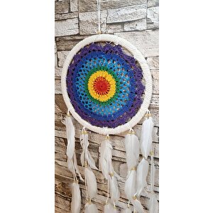 Düş Kapanı Makrome Dreamcatcher Gökkuşağı Kuş Tüyü Rüya Kapanı Duvar Süsü Elişi