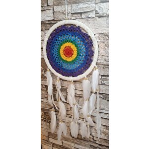 Düş Kapanı Makrome Dreamcatcher Gökkuşağı Kuş Tüyü Rüya Kapanı Duvar Süsü Elişi