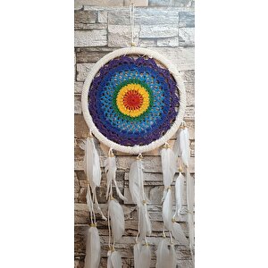 Düş Kapanı Makrome Dreamcatcher Gökkuşağı Kuş Tüyü Rüya Kapanı Duvar Süsü Elişi
