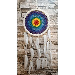 Düş Kapanı Makrome Dreamcatcher Gökkuşağı Kuş Tüyü Rüya Kapanı Duvar Süsü Elişi