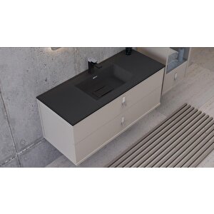 Flatstone 100x50 Siyah Etajerli Granit Banyo Lavabosu