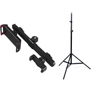 2in1 Çift Başlıklı Ayarlanabilir 1 Telefon 1 Tablet Tutucu + 2.1 Mt Tripod - Al5063