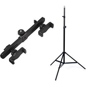 2in1 Çift Başlıklı Ayarlanabilir 2 Telefon Tutucu + 2.1 Mt Tripod - Al5061